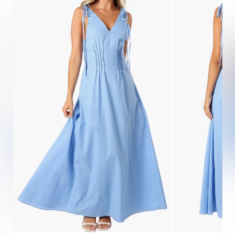 Petal & Pup Lainey Tie Strap Cotton & Linen Maxi Dress